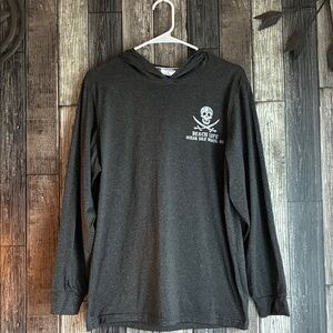 MENS OIB Surf Skull Crossbones Dri-fit Size Small Gray Beach Life Hoodie